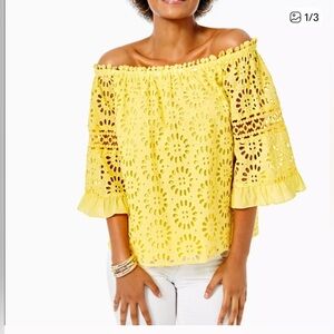 Lilly Pulitzer Laurenne Floral , Scallop , Eyelet Off-Shoulder Top SZ XL